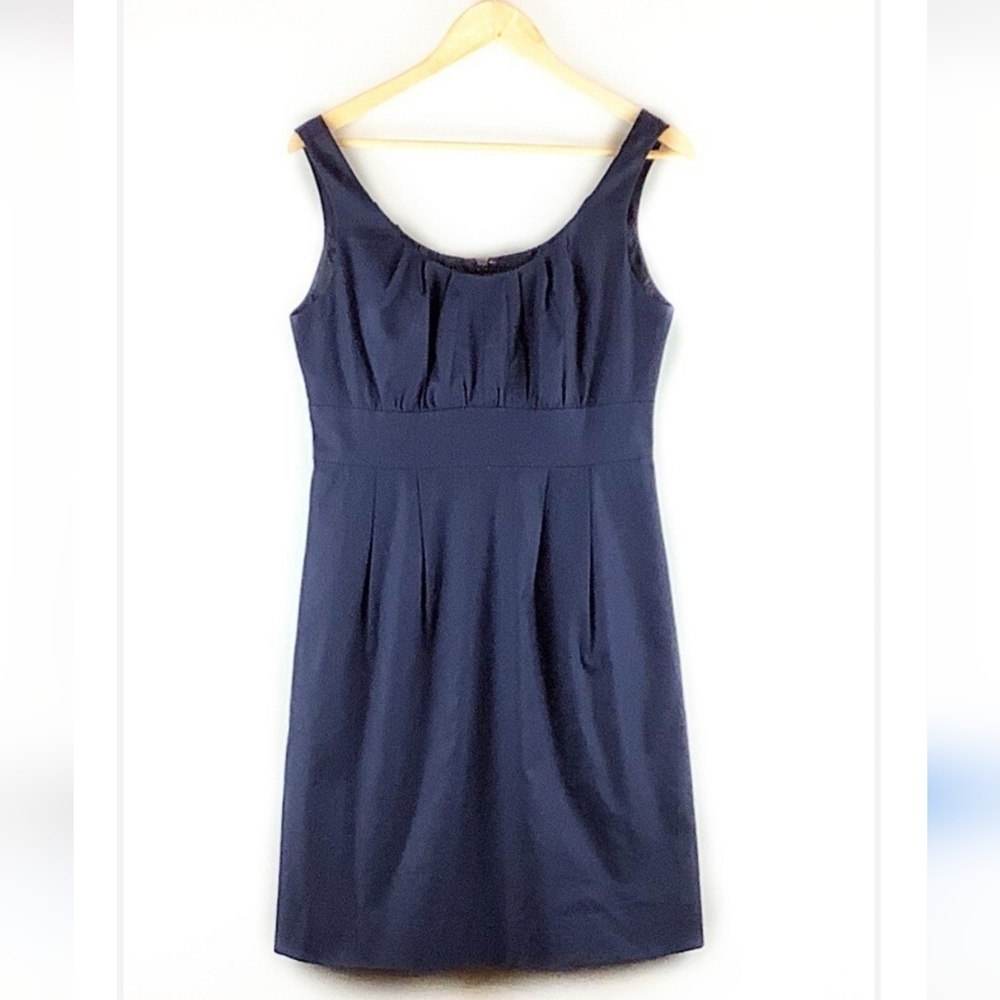 J.Crew Navy Blue Shirred Bust Pockets Cotton Poplin A-line Dress 0